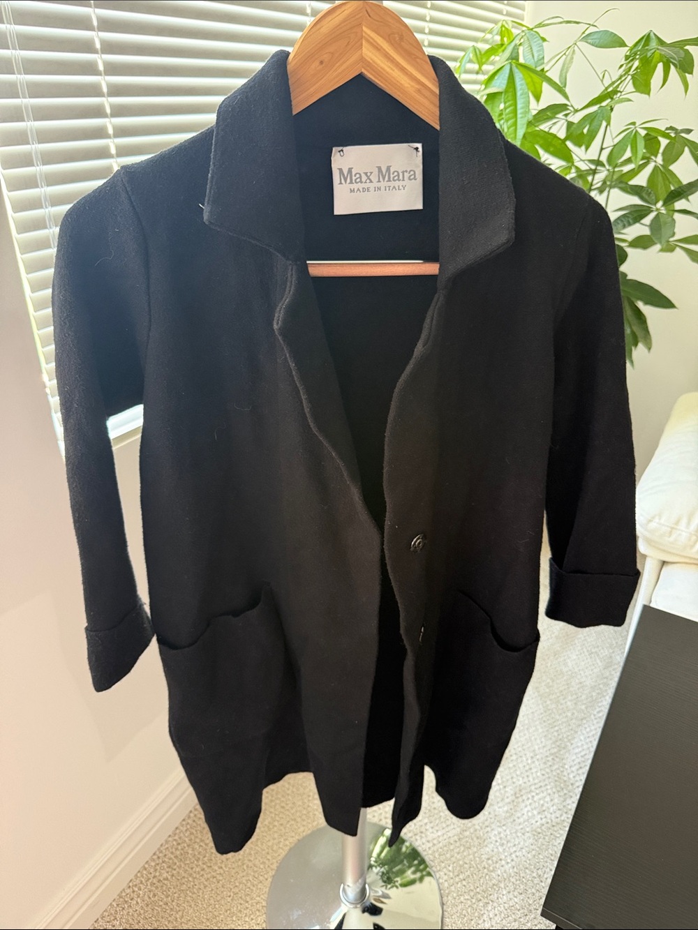 MaxMara Black Open-Front Longline Trench Coat
